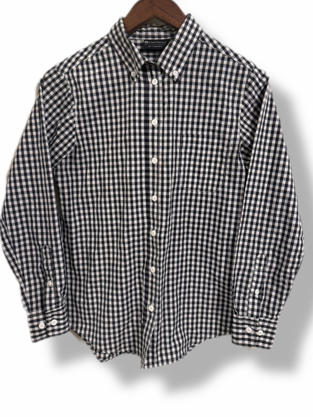 Women’s Chef Works Black White Gingham Button Front Shirt XS